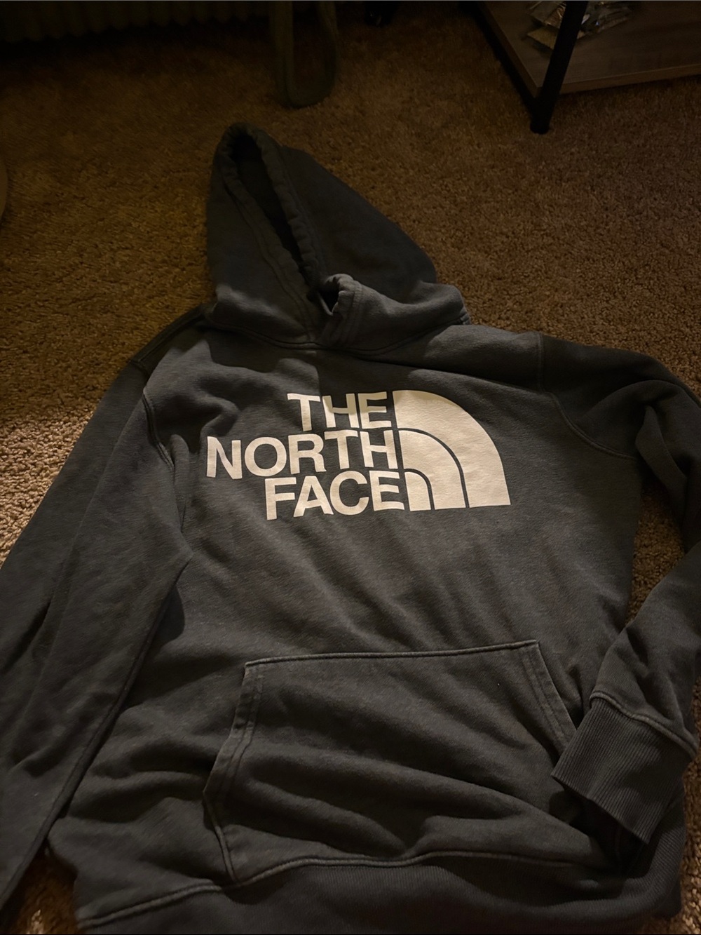 The North Face Men's Charcoal Crewneck Hoodie with White Logo